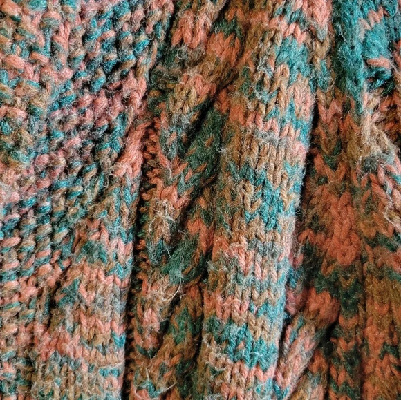 Vintage Handmade Sweater Cable Cardigan Orange  Green Brown Zipper - Picture 4 of 7